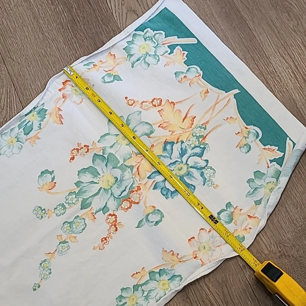 Vintage Floral Table Runner with Teal Blue and Orange Accents